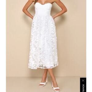 Lulus Quite Perfect White Floral Embroidered Strapless Midi Dress size S